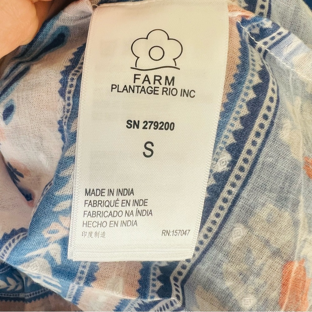 FARM Rio x Anthropologie V-Neck Maxi Dress Size Small NWT Blue Orange Bird Print - Picture 4 of 13